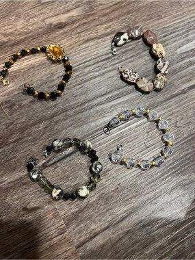 Mixed Bead Bracelet Set - Neutral, Black & Gold Accents